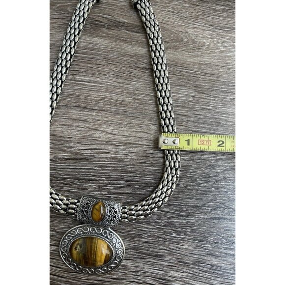 Vintage Tiger's Eye Silver Tone Women’s Necklace Chain 2 Pendants Elegant Sz 22” - Picture 12 of 14